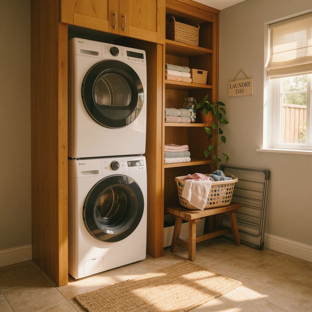 Stacked front-load washer + dryer